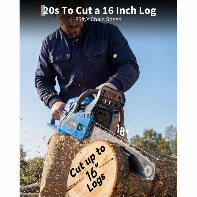 Tronçonneuse à gaz haute performance - modèle 5800, bleu, puissant ensemble d'outils de jardin pour l'entretien de la pelouse, l'aménagement paysager, la coupe d'arbres - 5800 bleu