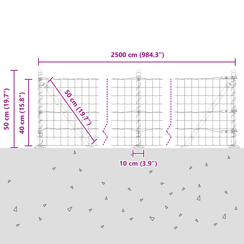 Galvanised Steel Border Fencing, 40 x 2500 x 0.2 cm, Grey