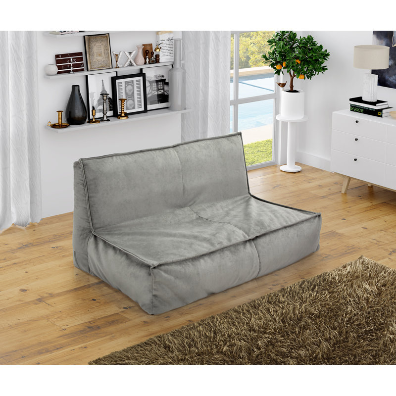 Microfiber / Microsuede Bean Bag Sofa, Gray Microfiber/Microsuede