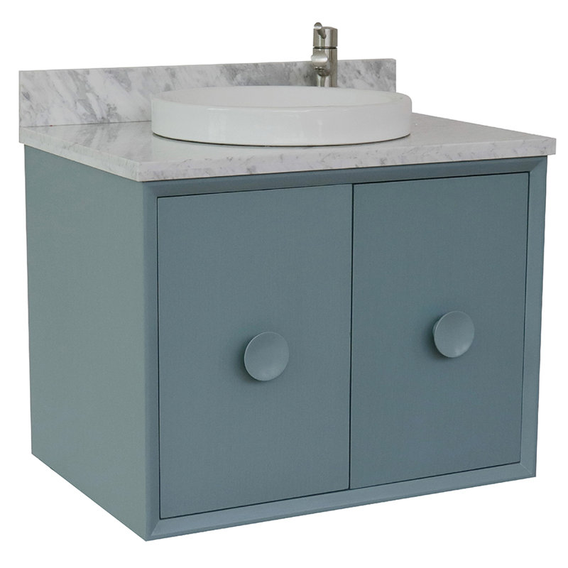 Ensemble de meuble-lavabo mural simple 31 po Crumley, Bleu aqua / blanc Carrara