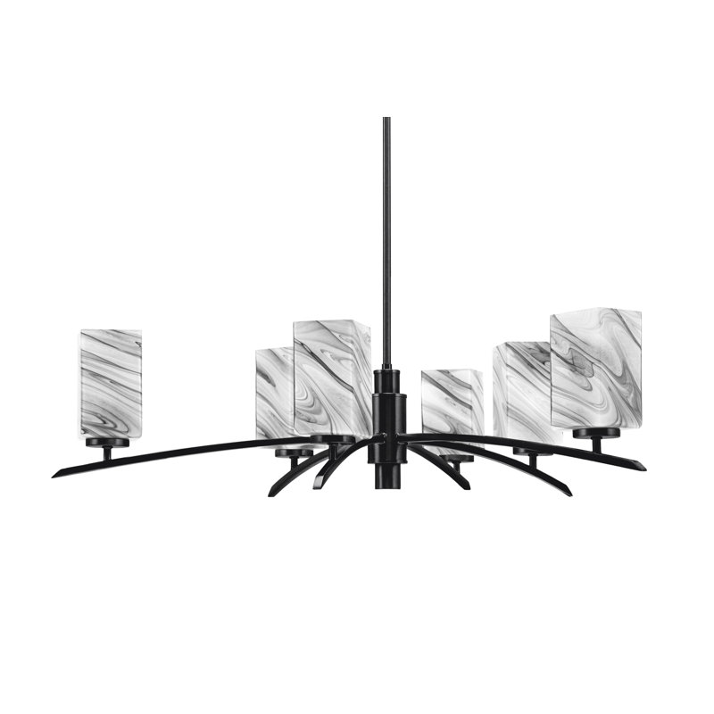 Lustre lumineux en verre avec onyx carré 3,5 po, Noir mat, 6, H 58,25 po x l 31 po x P 31 po