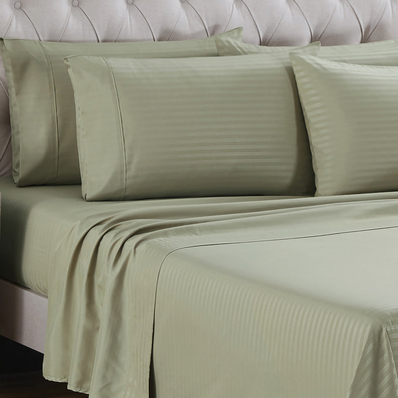 Ensemble de draps 6 pièces Dobby, Sauge / rayé, Ensemble de draps pour très grand lit californien