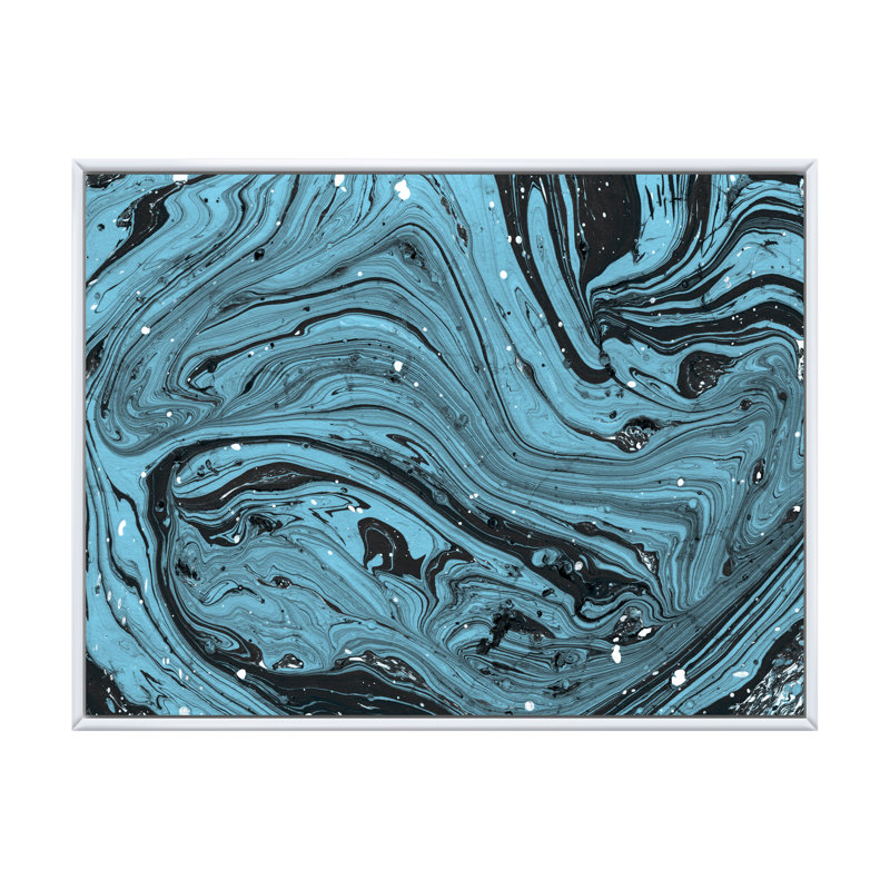 Marbre bleu - peinture sur toile, H 24 po x l 36 po x P 1 po, Cadre flottant blanc