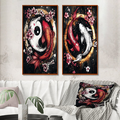 Ensemble d'art mural Sakura Yin et Yang Koi Pond III - Kois Fish