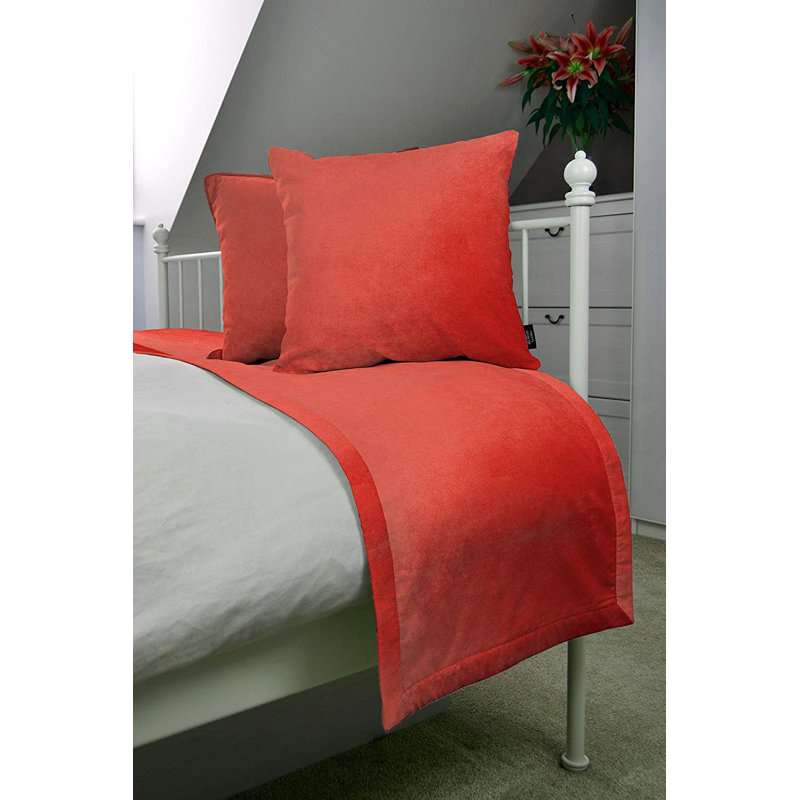 Emma-Louise Velvet Solid Colour Bedspread with Pillow Shams Included, Coral Pink