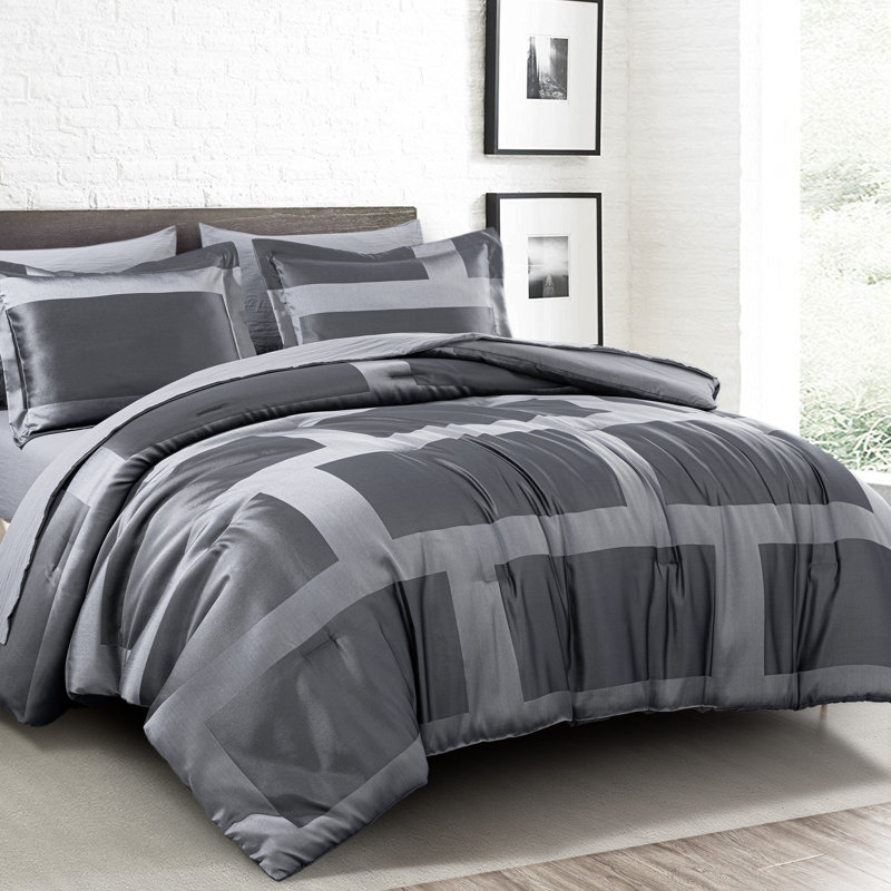 Hamilton 7-Piece Modern Jacquard Bed in a Bag Comforter Set with Sheets, King Comforter + 6 Additional Pieces