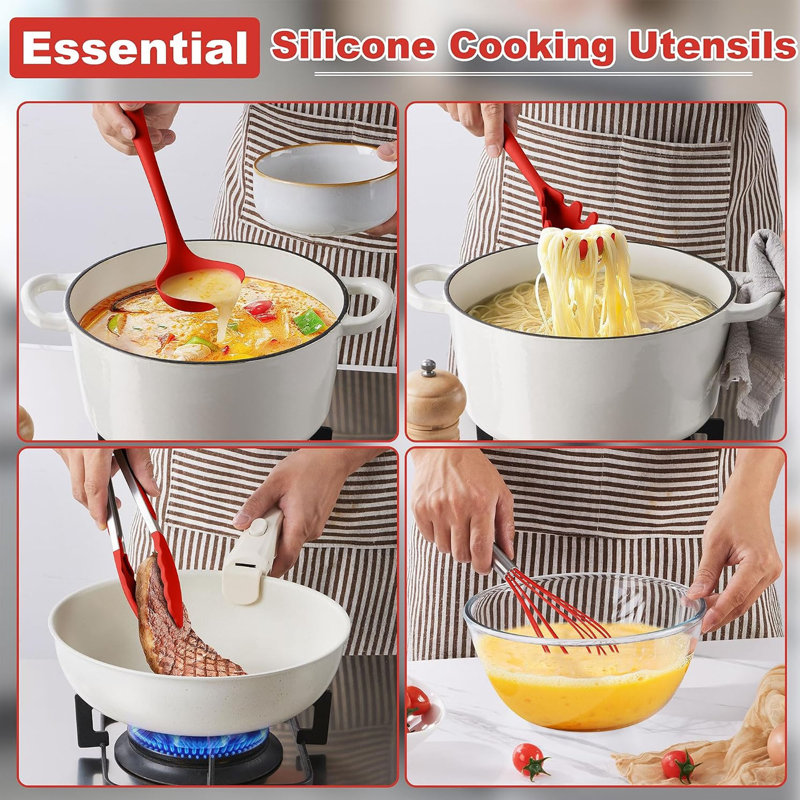 14 PCS Silicone Cooking Utensil Set, Kitchen Utensils Set, Red