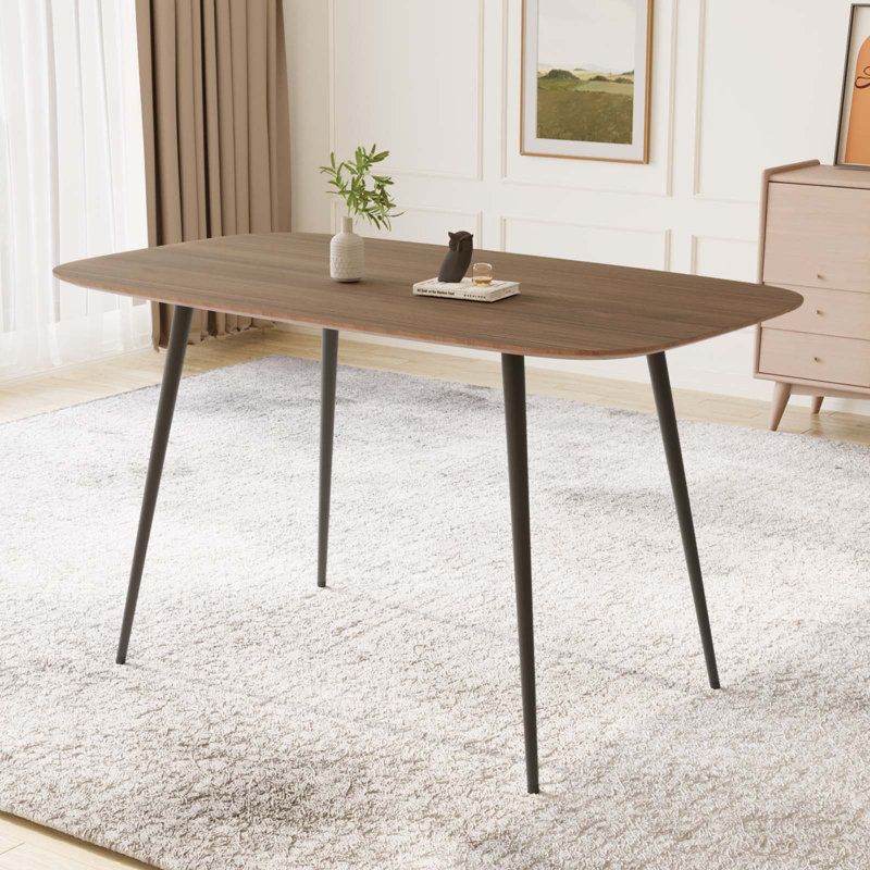 Metal Base Dining Table, Brown Wood, Black, 76cm H x 120cm W x 70cm D