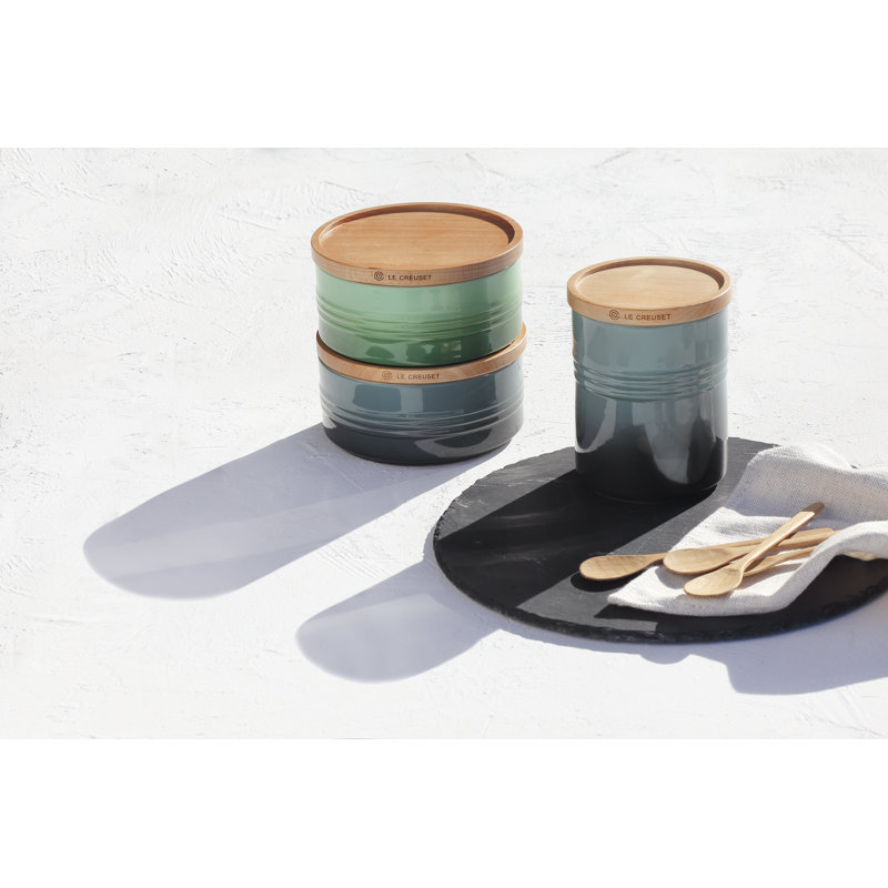 Le Creuset Stoneware Signature Salt Cellar With Wood Lid, 7 Oz., Cerise, Black