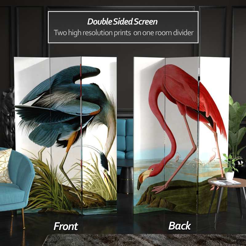 Great Blue Heron & Flamingo Double Sided Canvas Room Divider
