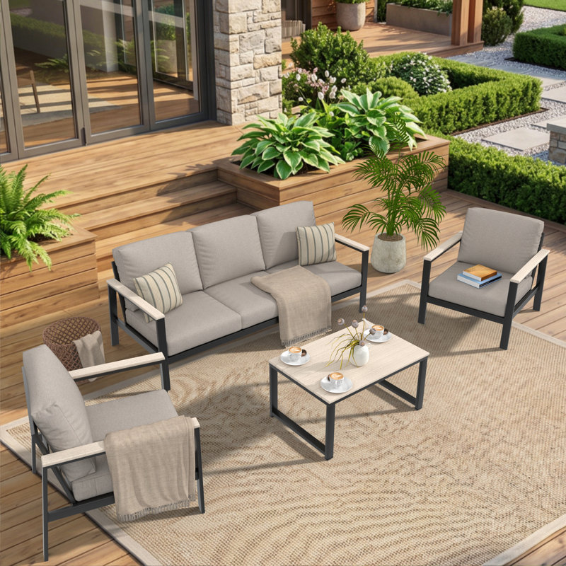 Ensemble de conversation avec canapé 4 pièces Veronique avec coussins Sunbrella® Veronique, Argent, Grey/Black