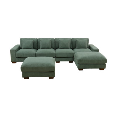 Sydnea 6-Piece 123" Wide Premium Corduroy Reversible Living Room Modular Sectional Sofa with Ottoman by Latitude Run