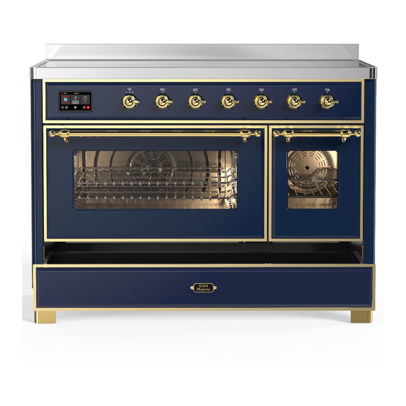 Cuisinière à induction 48 pouces avec 6 éléments à induction bleu nuit Majestic III Series (garniture laiton), Bleu nuit
