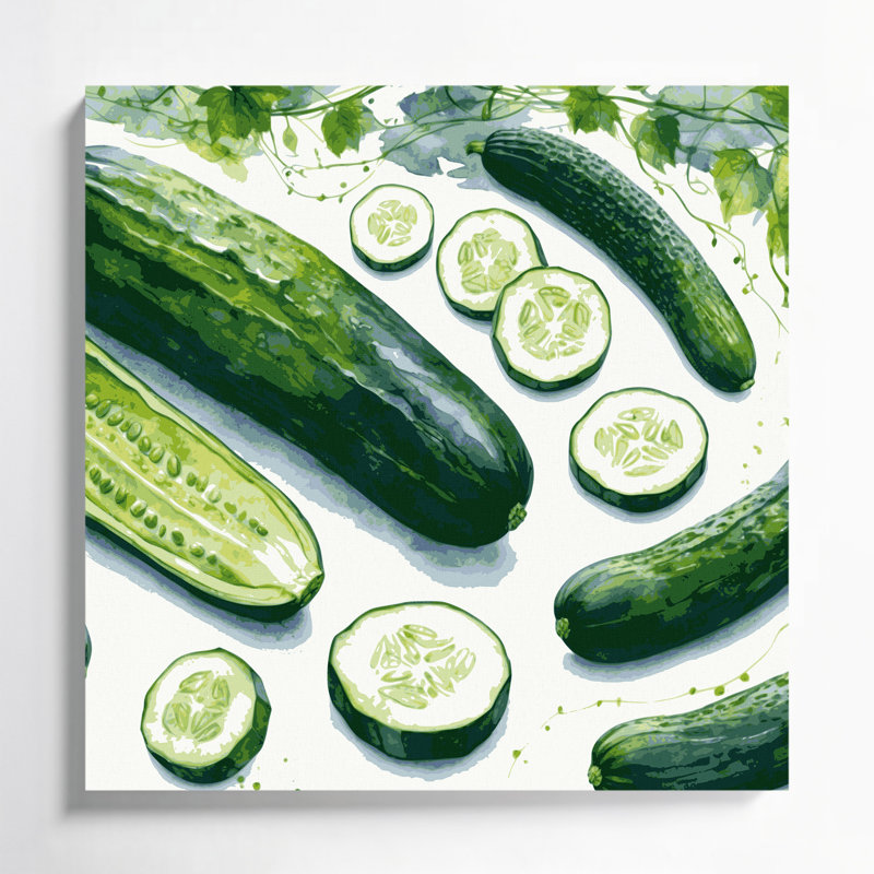 Art mural sur toile, légumes et concombre anglais beige, H 12 po x l 12 po