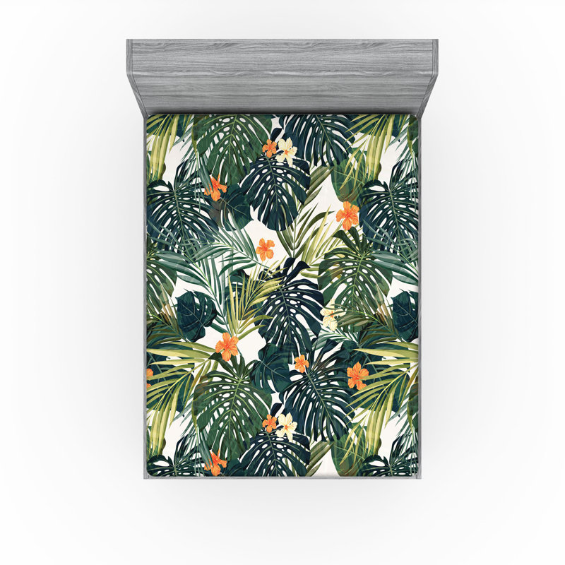 Drap-housse orange Ambesonne, Vert jade / vert fougère floral, Drap-housse grand