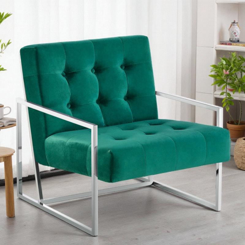 Fauteuil d'appoint en velours rose Glam avec structure chromée, Vert