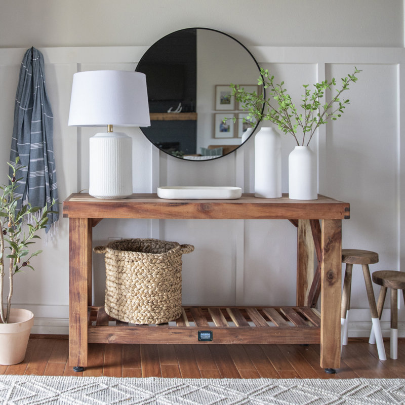 Backyard Discovery 48 in. Acacia Wood Farmhouse Console Table with Lower Storage Shelf