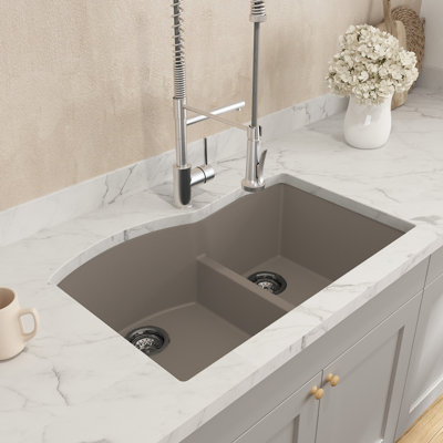 Campino Duo Dual Mount Granite Composite 33 in. 60/40 Double Bowl Kitchen Sink with Strainers in Mink