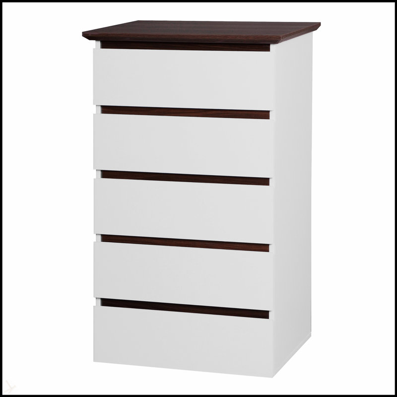 Grande commode blanche moderne à 5 tiroirs Mid-Century pour chambre à coucher, solution compacte et élégante