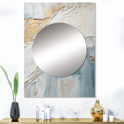 Izzac Minimalism Beige And Grey Wave Horizon II - Coastal Wall Mirror, Beige Decorative Mirror, Printed Metal Art