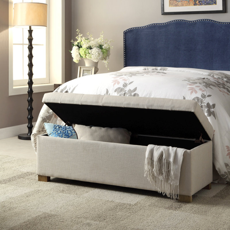 Angelick Polyester Upholstered Bench, Textured Cream