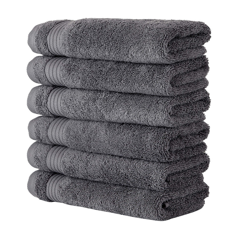 Shannan Turkish Cotton Hand Towels – Highly Absorbent, Quick Dry, Everyday Use, Set of 6, 16"x27", Gray
