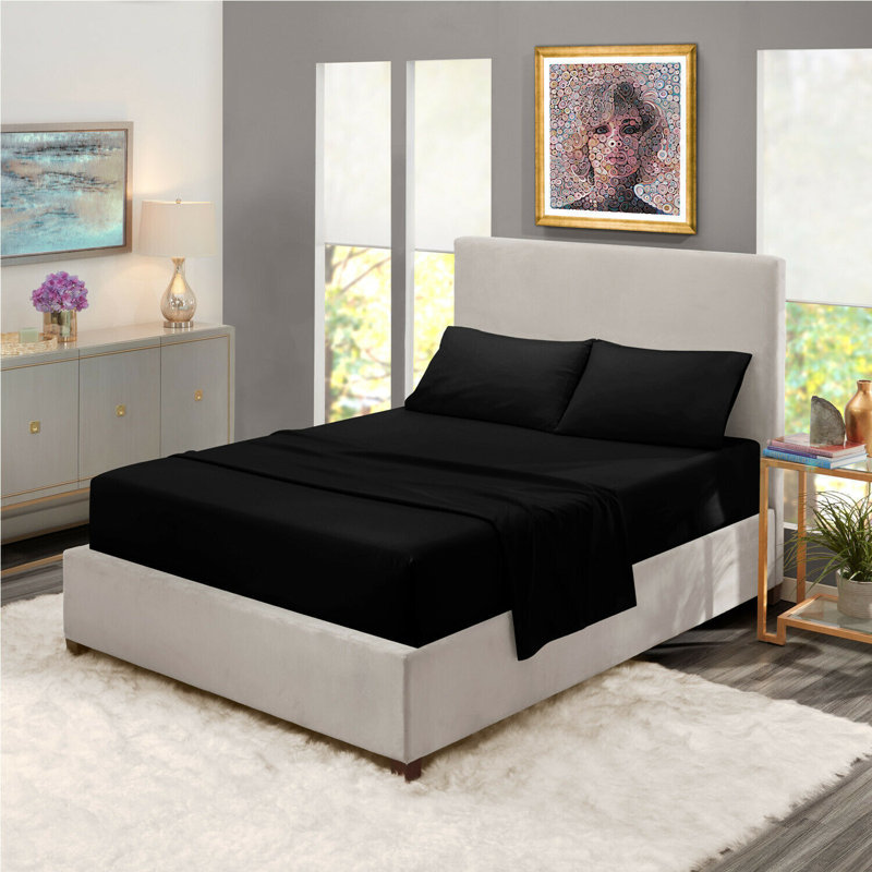 Lilyanah Microfiber 25cm Extra Deep Fitted Bed Sheets, Super King (6'), Black