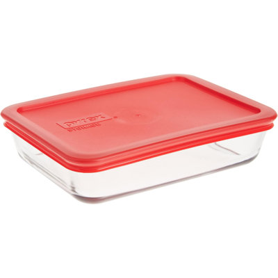 3-Cup Single Rectangular Food Storage Container With Lid, Non-Toxic, BPA-Free Lid, Tempered Non-Pourous Glass, Microwave, Dishwasher, Freezer And Oven Safe, Red