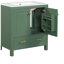Lavabo de salle de bain vert de 30 pouces avec cuve simple, comptoir combiné sous l'évier, armoire de rangement de salle de bain avec 2 portes et 1 tiroir, rangement multifonctionnel à fermeture en douceur