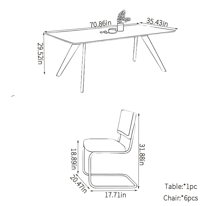 Ensemble de table de salle à manger rectangulaire, H 29,52 po x L 70,86 po x l 35,43 po