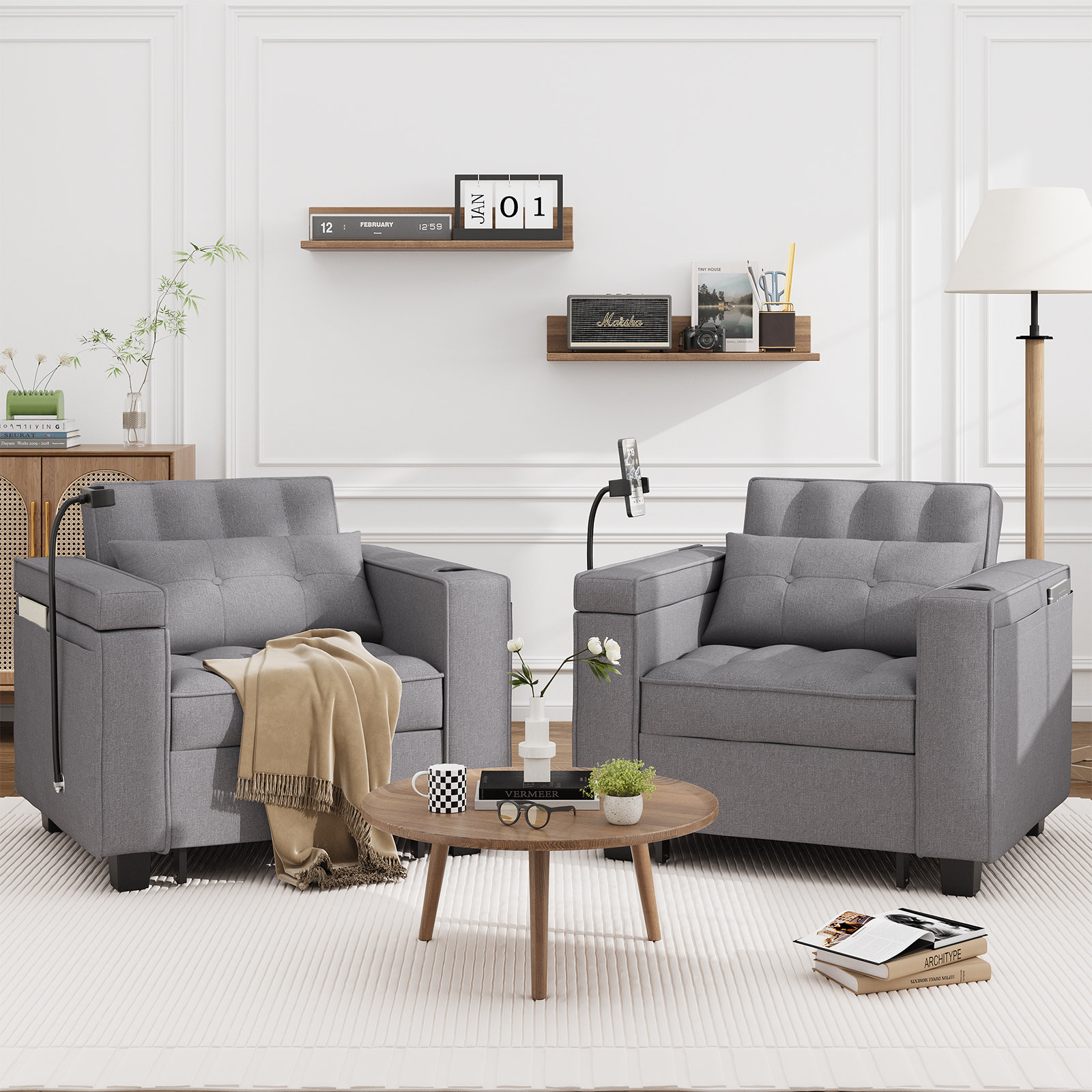 Latitude Run® 35-Inch Wide Adjustable Upholstered Sleeper Sofa Bed