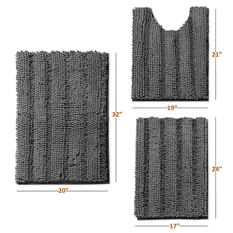 Clara Clark Chenille Microfiber Bathroom Rugs with Non-Slip Backing, Gray