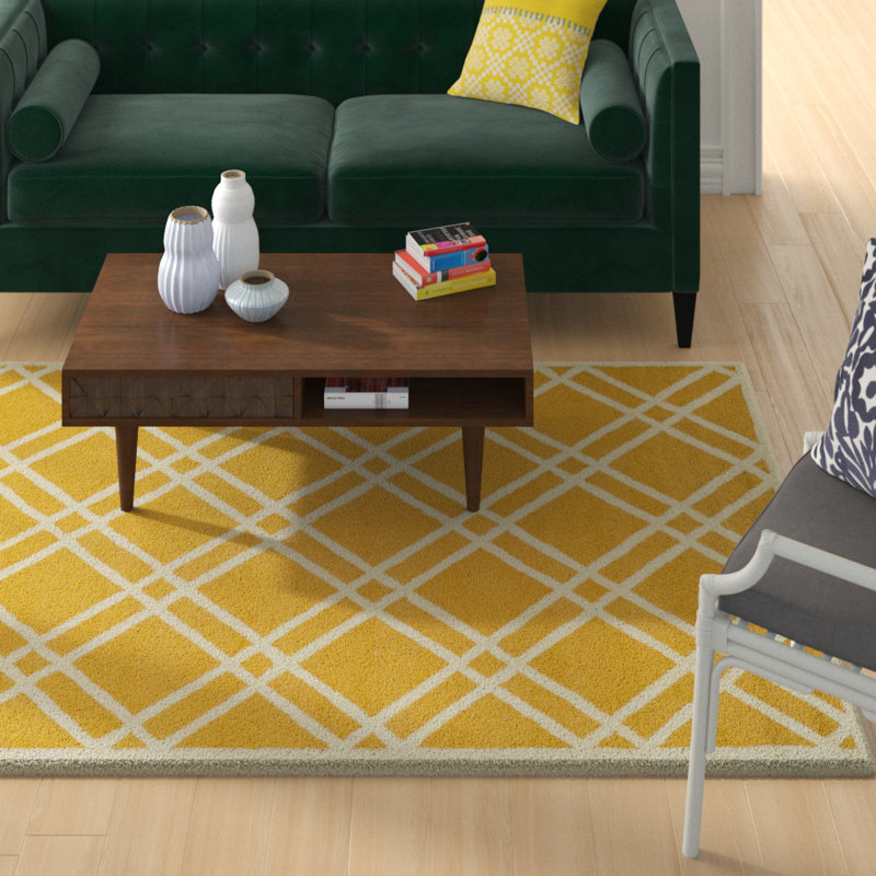 Deedgra Hand Tufted Wool Geometric Rug, Rectangle 4' x 6'