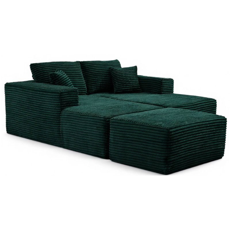 Canapé-lit rembourré 73,4 po 2 places en velours côtelé moderne avec repose-pieds, Green Fabric, Vert