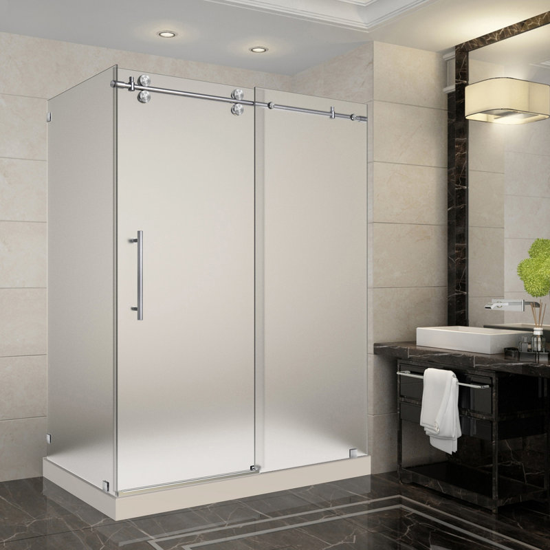 Cabine de douche rectangulaire 60" x 77,5" avec base incluse Langham, Droite, Acier inoxydable