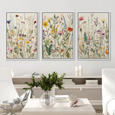 «Vibrant Wildflower», art floral doux et coloré, photos murales de style campagne française, impression sur toile encadrée, 3 pièces, 16 po x 24 po x 3 pièces, 24 po x 36 po x 3 pièces, 20 po x 60 po x 3 pièces