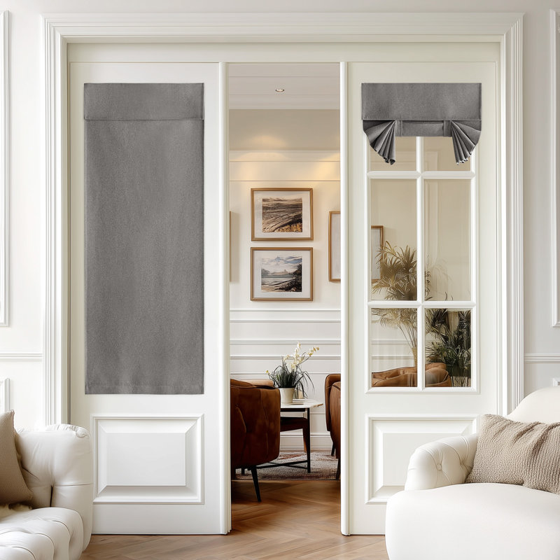  100% Linen Blackout French Door Curtains, Farmhouse Privacy Door Window Covering, Room Darkening Blinds Thermal Insulated Shades for Bedroom, 1 Panel