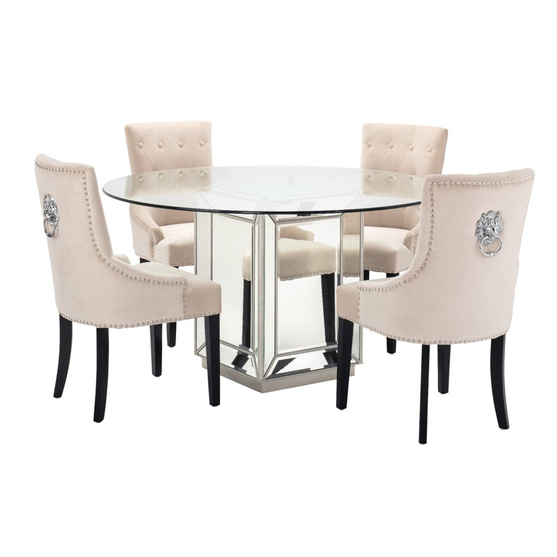 Vermili Round Glass Top Dining Table with Steel Base
