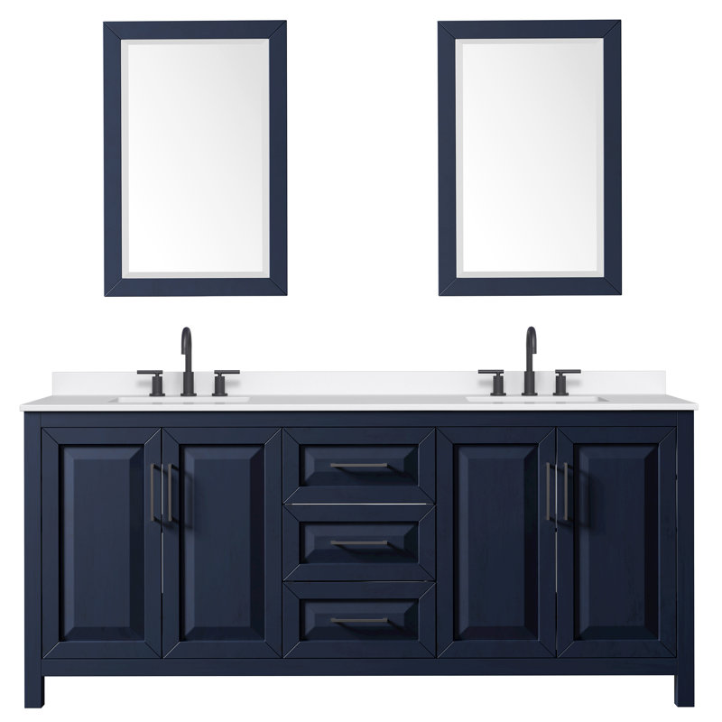 Daria 80 in. with Mirror Vanity, Giotto Quartz, Blue, Matte Black