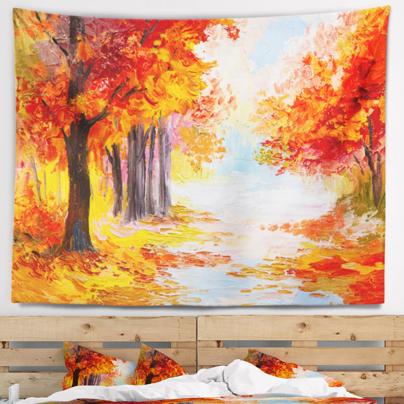 Paysage orange forest en automne tapisserie, H 68 po x l 80 po