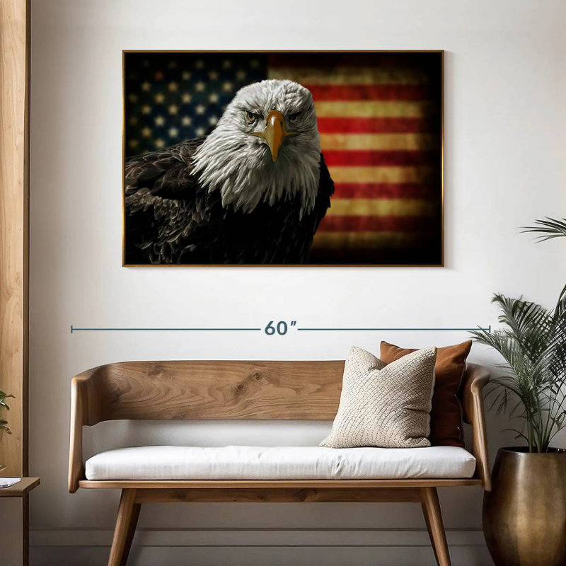 Aigle et drapeau de l'Amérique, 46 po x 31 po, Cadre flottant doré