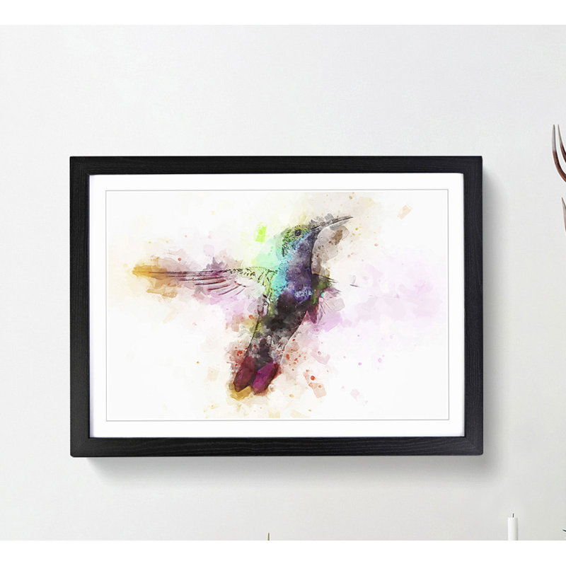 Hummingbird Paint Splash in Abstract - Framed Print, Black, 60cm H x 91cm W x 2cm D