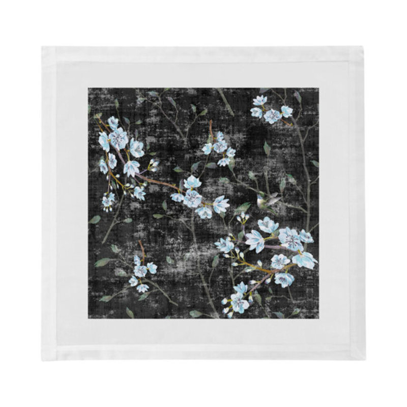 Blossom Fantasia Cotton Blend Square Napkins, Black Blue