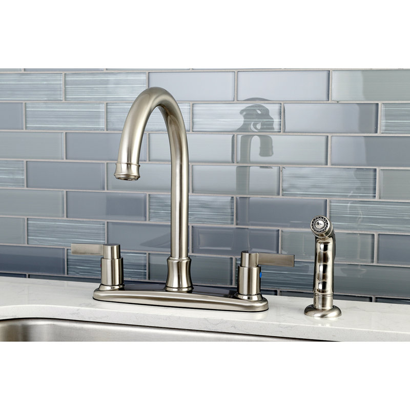 Kingston Brass NuvoFusion Two-Handle 4-Hole 8" Centerset Kitchen Faucet with Side Sprayer, Brushed Nickel