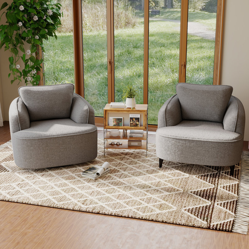 35" Swivel & Stationary Accent Chair Set – 2-Piece Compressed Memory Foam Lounge Chairs For Living Room & Bedroom