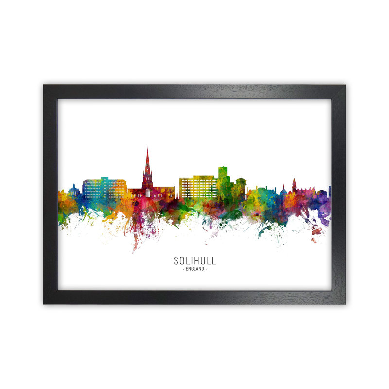 Solihull England Skyline by Michael Tompsett - Print, 64cm H x 88cm W x 3cm D, Black Framed