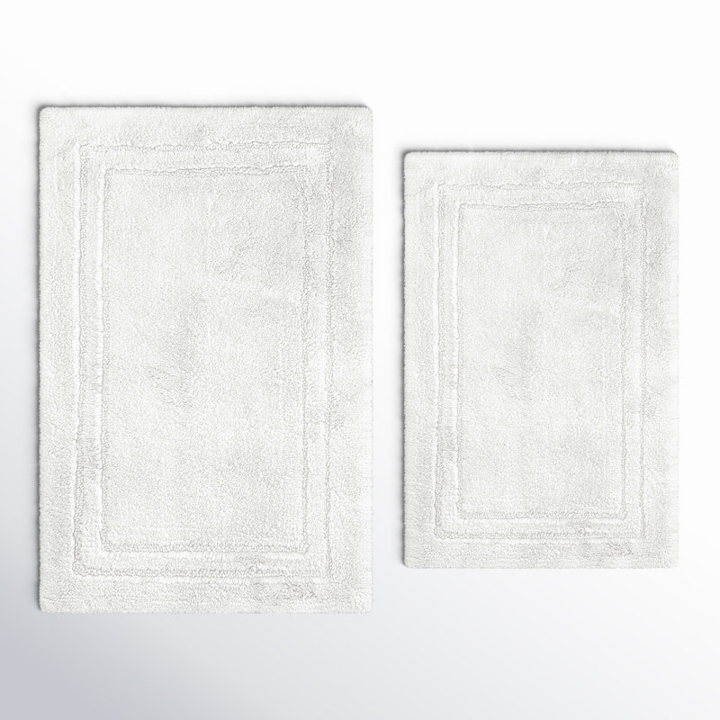 White Cotton Non-Slip 2 Piece Bathroom Rug Set