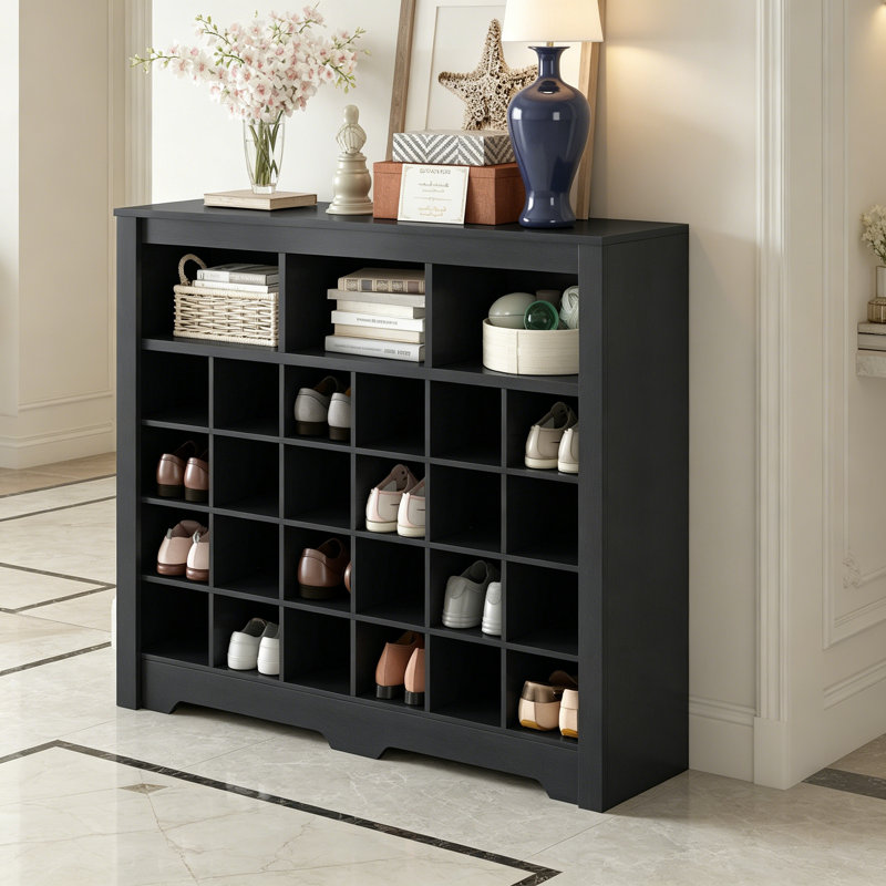 Sleek Design 24 Shoe Cubby Console Modern Shoe Cabinet Versatile Sideboard With Highquality, Black