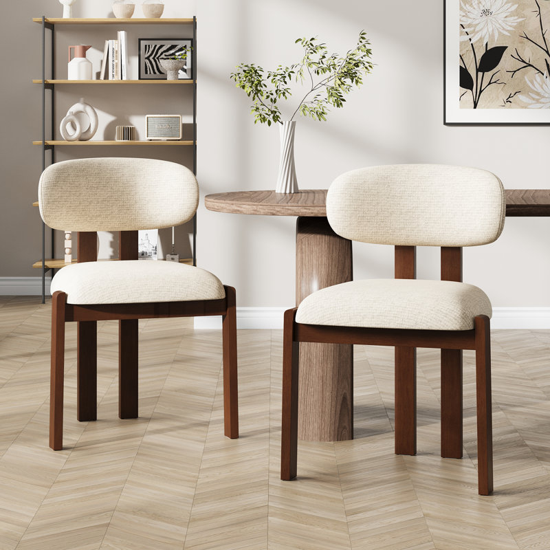 Upholstered Solid Wood Dining Chair with Ergonomic Padded Backrest, Beige