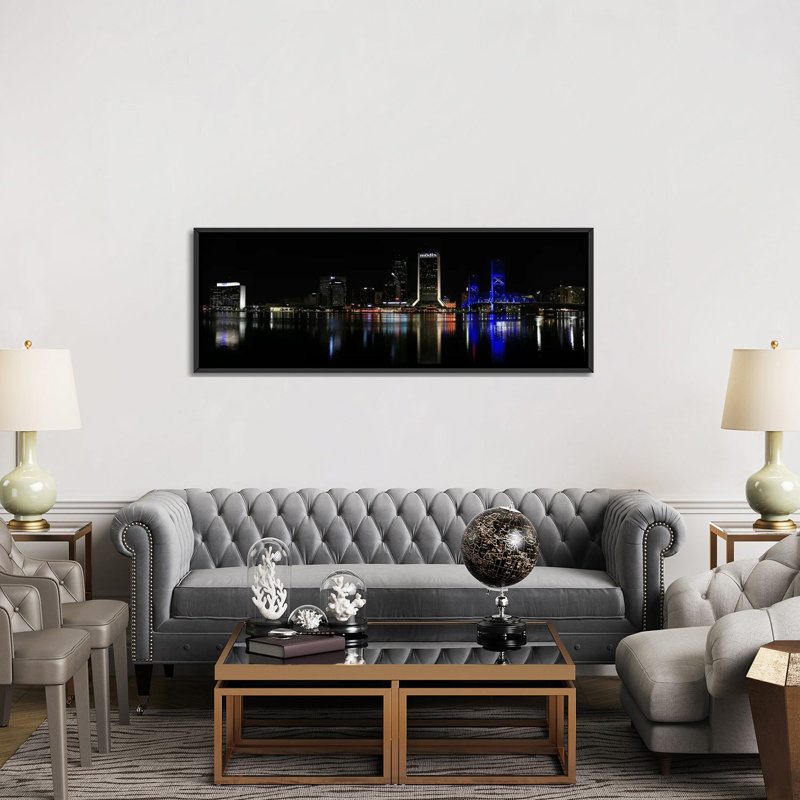 «Jacksonville Panoramic Skyline Cityscape (Night)», reproduction de photo sur toile, H 12 po x l 36 po x P 1,5 po